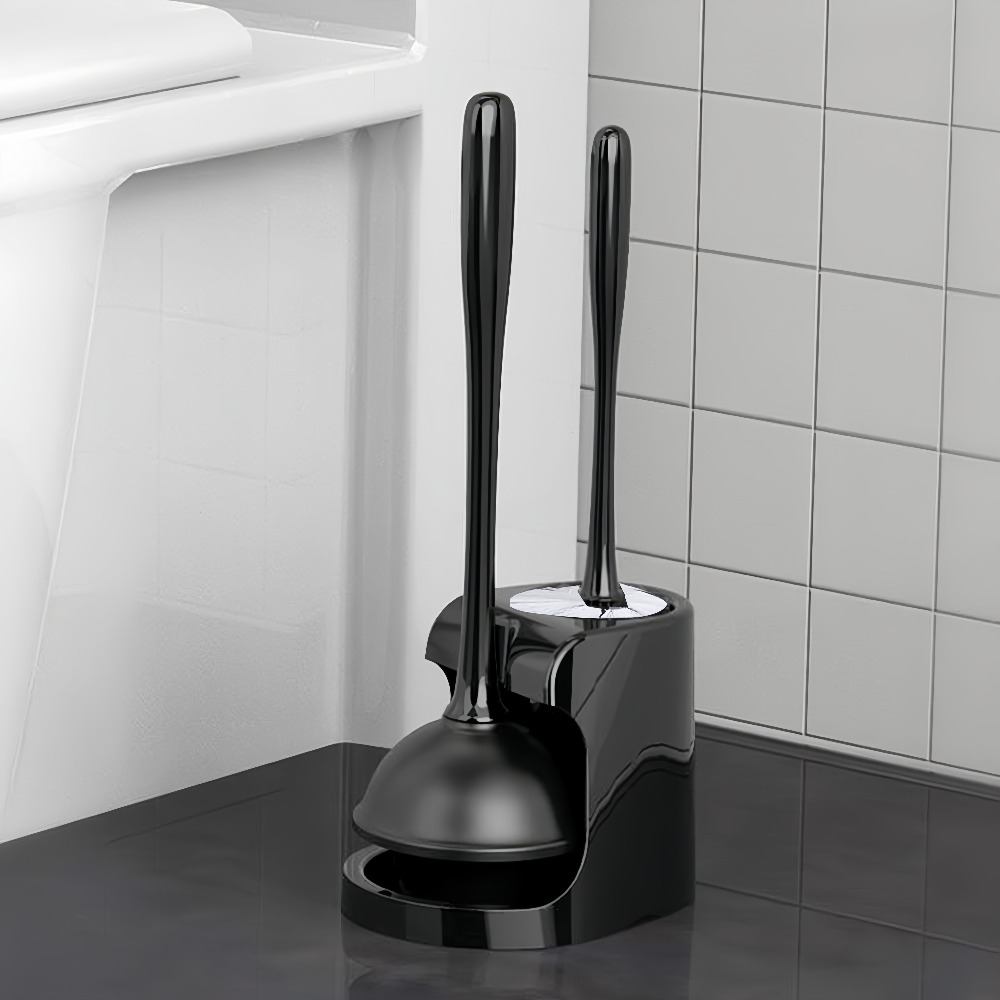 Plunger Toilet - Badezimmer-Toilettenbürste und -Abflussreiniger-Set mit Aufbewahrungsbasis, Langer