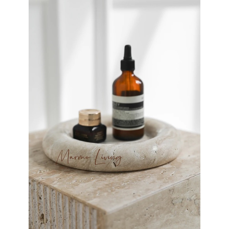 Home Bathroom Trends - Trendiges Beige Travertin Serviertablett, Vintage Badezimmer-Waschtisch-Tablett,