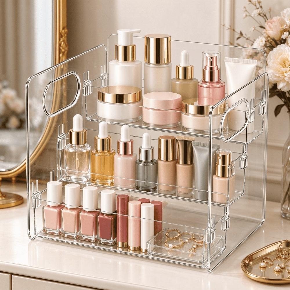 Home Essentials Bathroom Storage - 3-stöckiger, transparenter Make-up-Organizer aus Acryl mit